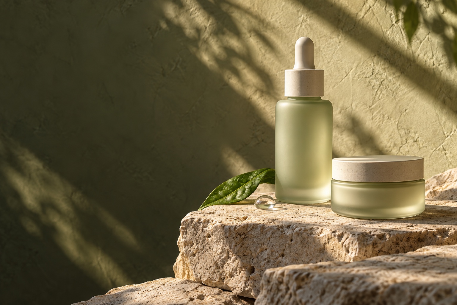 Daily Dew serum bottle in warm botanical light