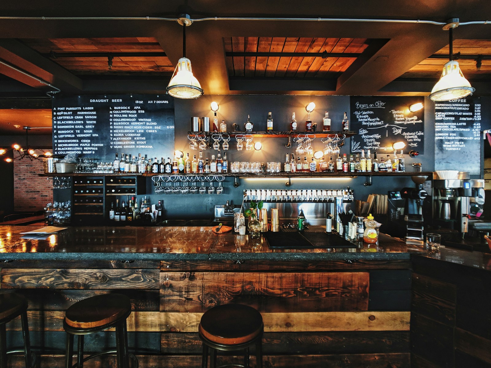 Atmospheric restaurant bar with layered warm lighting