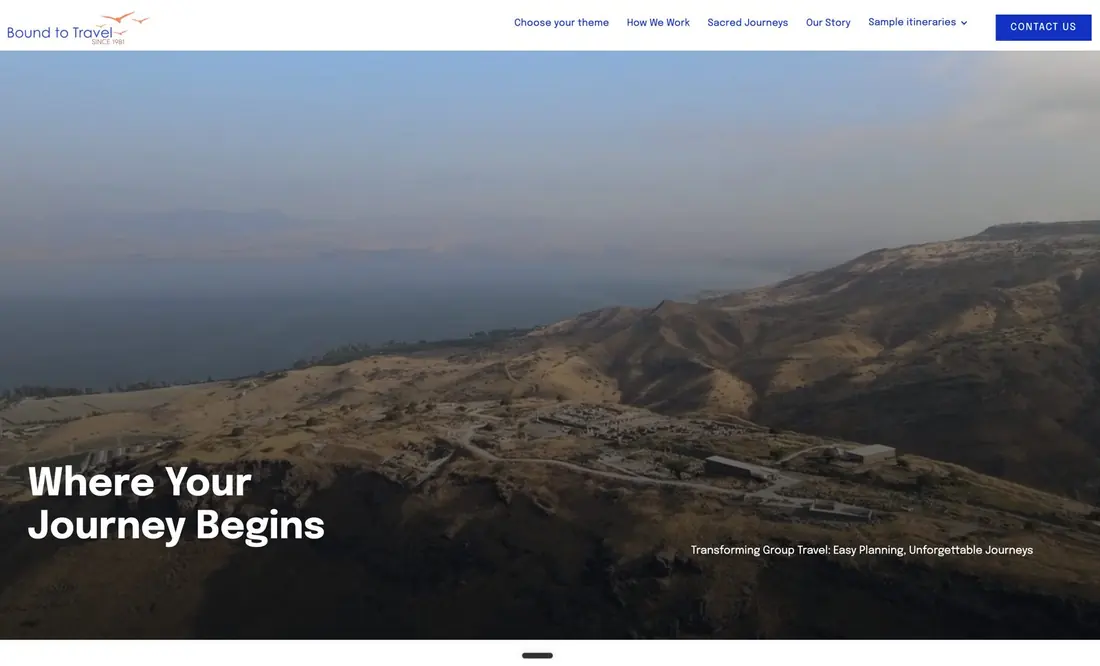 Home page of the Bound to Travel website